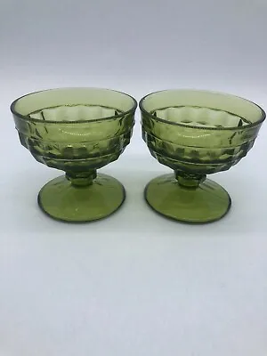 Buy 2 Vintage INDIANA GLASS AVOCADO GREEN WHITEHALL COLONY CUBIST SHERBET DISHES • 19£