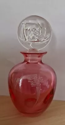 Buy Vintage Cranberry Rose Etched Art Nouveau Glass Perfume Bottle Rennie-Mackintosh • 6.99£