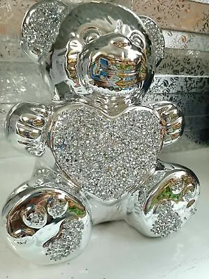 Buy Silver Ceramic Crystal Crushed Teddy Bear Sparkling Bling Home Decor Ornament • 19.99£