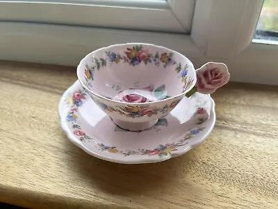 Buy 1939-1949 Paragon Pink Rose Bone China Cup & Saucer Flower Handle Double Warrant • 50£