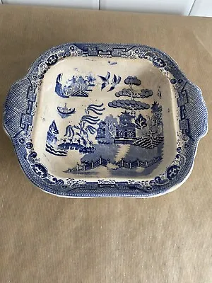 Buy Antique Willow Pattern Square Dish No Lid Transfer Ware Blue & White • 10£