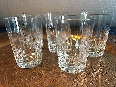 Buy Vintage Crystal Cut Glass Tumblers 10.5 Cm Tall X 5 Glasses Olive And Cross Cut • 45£