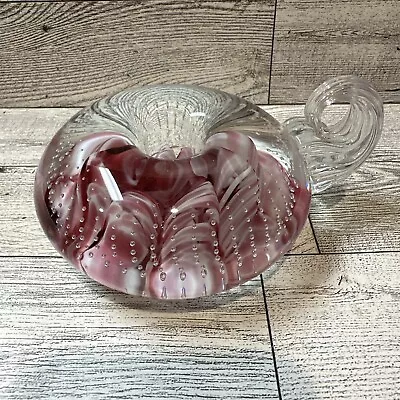 Buy MONTE DUNLAVY Glass Paperweight 5x4x2.5”  Pink Red White Swirl Vintage • 26.28£