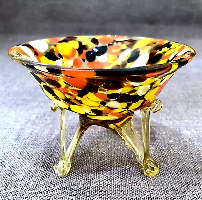 Buy Vintage Art Deco Czech/Bohemian Multicoloured Splatter Glass Footed Bowl • 12£