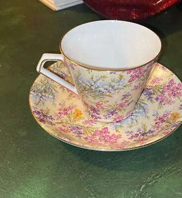 Buy Lord Nelson Ware,  Heather Chintz Flat Cup And Saucer Set Gold TrimFloral Garden • 13.72£