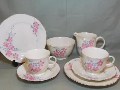 Buy Vintage Foley Bone China Tea For 2 Trios Milk & Sugar Pink Floral Patt. V1603 • 14.95£
