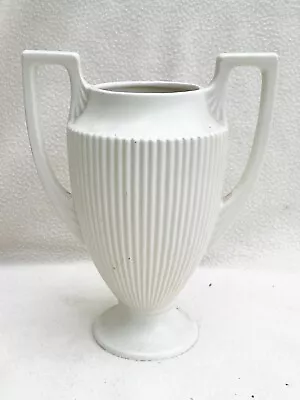 Buy Vintage White Ceramic Pottery Trophy Vase Dartmouth Ribbed Flower Vase Art Deco • 34.99£