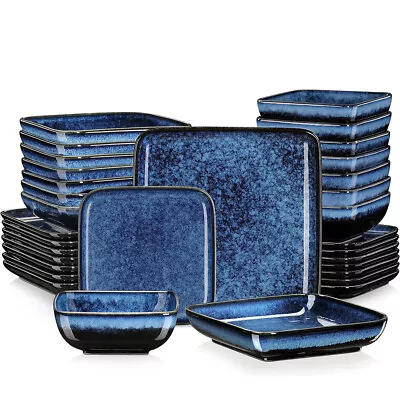 Buy Vancasso Blue 32pc Dinner Set Stoneware Plates Bowls Dinnerware Service For 8 • 139.99£