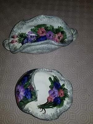 Buy 2 Vintage Pottery Floral  Painted Dishes • 3£