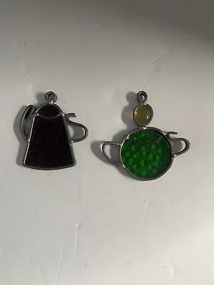 Buy Two Vintage Stained Glass Tea Kettle And Coffee Pot  Suncatchers Window Hanger • 4.73£