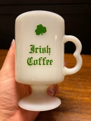Buy Vintage Irish Coffee Mug Cup White Milk Glass Pedestal Footed Green Text Celtic • 18.85£