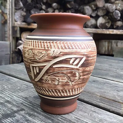 Buy Small Old Vintage Brown Pottery Abstract Sgraffito Design West German Vase • 15£