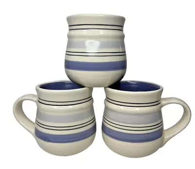 Buy Pfaltzgraff Set Of 3 'Rio' Design 12oz Ceramic Coffee Striped Mugs Blue Interior • 16.93£
