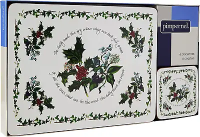 Buy Pimpernel The Holly And The Ivy Set Of 6 Placemats And Set Of 6 Coasters, Wood  • 26.05£