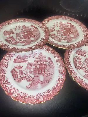 Buy Copeland Spode Pink Red Willow Side Plates Gold Frill Edge X 4      16 Cm • 32£