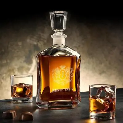 Buy Personalised Monogram Glass Whiskey Decanter With Airtight Stopper Gift DEC-4 • 23.99£
