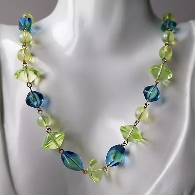 Buy Vaseline Uranium Necklace 19'' Glass Czech Old Beads Women`s Jewelry • 44.85£