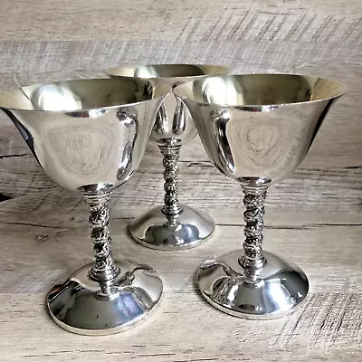 Buy Trio Of Spanish Wine Goblets Silver Plate By Casa Pupo, 13cm Tall Vineleaf Stems • 12£