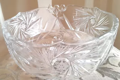 Buy Vintage Large Heavy  Bohemian Thick Lead Crystal Salad Fruit Trifle Serving Bowl • 8.99£