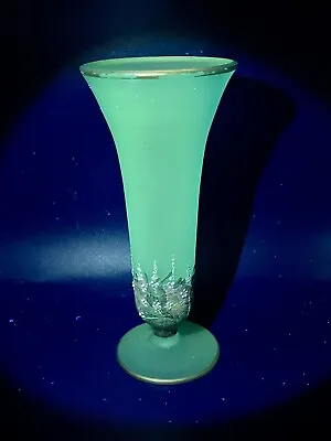 Buy Vintage Tiffin Glass Blue Velva Satin Hand Painted Enamel Trumpet Vase GLOWS • 39.75£