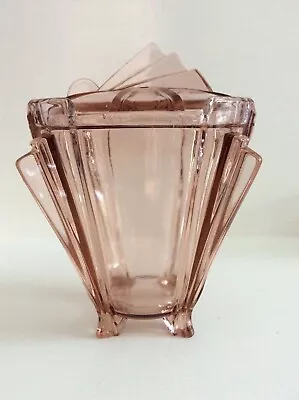 Buy Vintage Art Deco Glass Dressing Table Lidded Pot Salmon Pink Bohemian Czech No2 • 19.99£