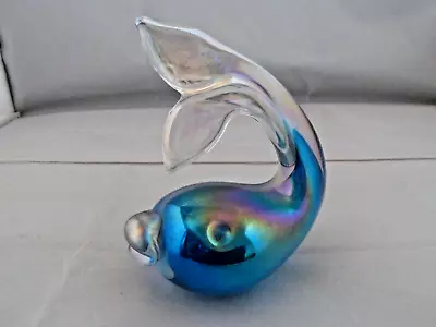 Buy Iridescent Blue Glass Fish / Whale Paperweight Glasform (John Ditchfield Studio) • 45.99£