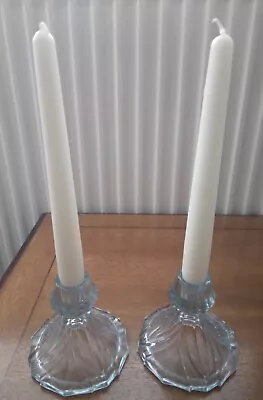 Buy Pretty Vintage Retro Pair Of Blue Glass Candle Sticks • 9.99£