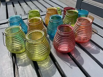 Buy Coloured Glass Hanging Tealight Lanterns, Hanging Glass Jewel Candle Holders • 15£
