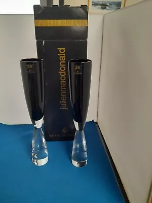 Buy 2 X ROYAL DOULTON CRYSTAL JM INTRIGUE  CHAMPAGNE FLUTES Signed! -in Original Box • 38£