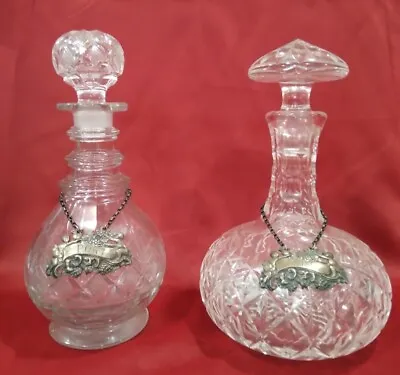 Buy Vintage Crystal Cut Glass Liquor Decanter Bottle W/ Silver Name Plate 2 PC Set • 76.85£