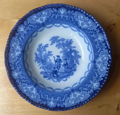 Buy Antique Doulton Watteau, Flow Blue Soup Bowl, 10.25  C.1890 #3 • 15£