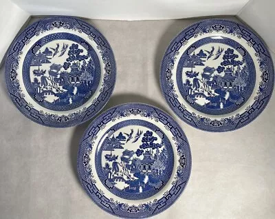 Buy 3 CHURCHILL China (England)  BLUE WILLOW 10 1/2  Dinner Plates • 24.01£
