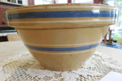 Buy Antique Yellow Ware Pottery Blue Stripped Mixing #8 Bowl • 27.41£