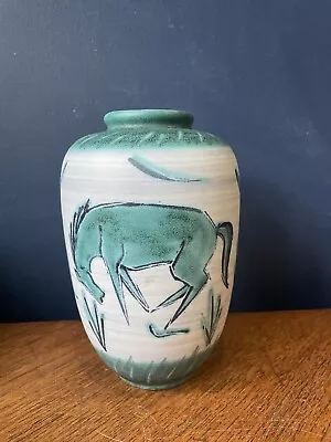 Buy Vintage VALCERA Studio Pottery Vase, Swiss, 1950s, Horses Pattern • 45£