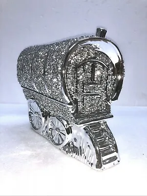 Buy Xxl Wagon Gypsy Silver Crushed Diamond Carriage Ornament Caravan Bling • 29.95£