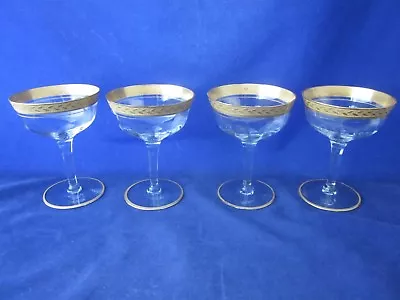 Buy Crystal Cocktail Glass Gold Band Rim & Gold Bottom Edge Set Of 4 ANTIQUE VINTAGE • 94.83£
