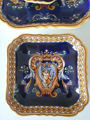 Buy RENAISSANCE BLUE DECO, GIEN - French Antique Square Dish Cup Tray Cardholder • 56.81£