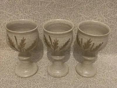 Buy By ANGELA TAIN Vintage Studio Art Pottery Floral Ceramics X3 Goblets • 28£