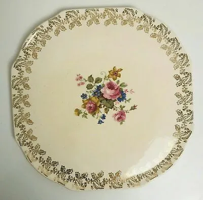 Buy Elijah Cotton Ltd Lord Nelson Ware Staffordshire Ceramic Floral Gold Cake Plate • 14.49£