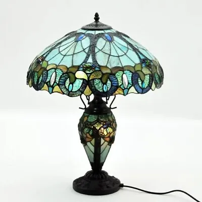 Buy Turquoise 18  46cm Double Stained Glass Tiffany Table Lamp • 299£