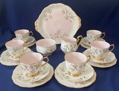 Buy 1950s Vintage Royal Albert Braemar Pastel Pink & White Tea Set 21 Piece Set • 59.99£