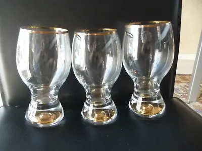 Buy MCM Colony Bohemian Czechoslovakia Beer Glasses Gold Weighed Bottoms Set Of 3 • 47.63£
