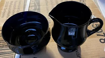 Buy Riihimaen Lasi Creamer & Sugar Bowl Cobalt Blue Glass Finland Rare • 142.98£