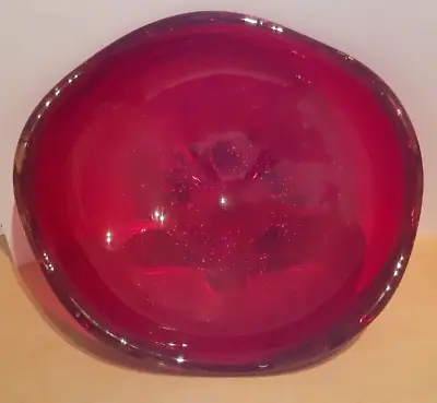 Buy Vintage WHITEFRIARS RUBY RED GLASS LARGE BOWL/DISH/VASE Controlled Bubble MCM • 24.99£