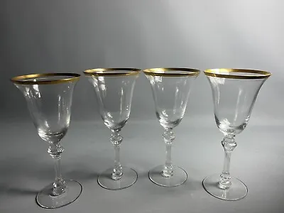 Buy Set Of 4 - Tiffin Franciscan SATURN Clear Crystal Water Goblets Gold Trim Band • 46.28£