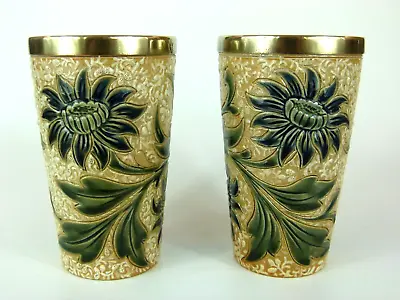 Buy A Stunning Pair Of Flower Decorated Doulton Lambeth Beakers By Louisa Edwards • 195£