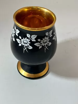 Buy Prinknash Pottery Small Black Gold Goblet Cup Decorative Floral Design #LH • 2.99£