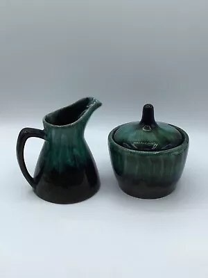 Buy Vintage Canada Blue Mountain Pottery Creamer & Sugar Bowl With Lid Green Drip • 27.40£