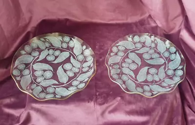 Buy Pair Of Chance Glassware  Calypto  MCM Leaf Print Fluted Plates • 14.99£