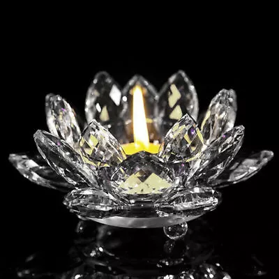 Buy Candle Holders Tea Light Glass Crystal Candlestick Home Decor Gifts Lotus Flower • 13.99£